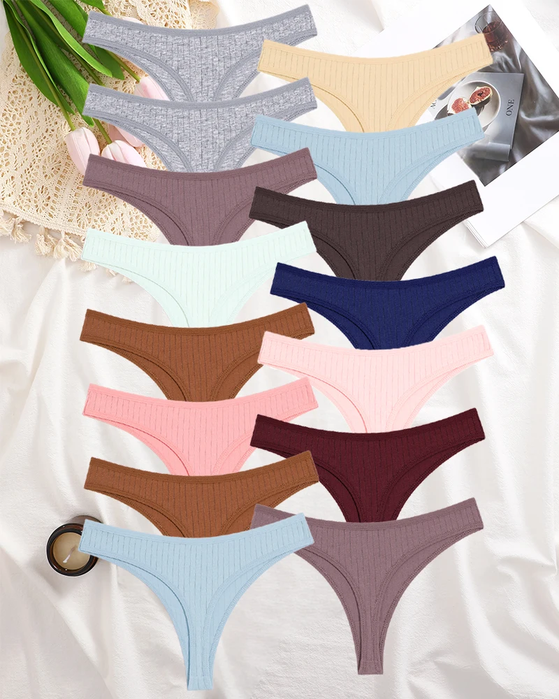 Culotte string en coton pour femme, sous - vêtements sexy, lingerie féminine, slip string solide, 15 pièces - Miniature 15