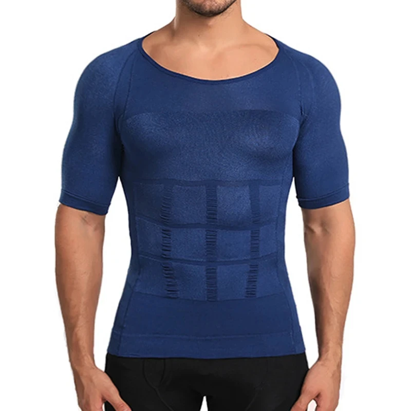Ceinture de contrôle du ventre pour hommes, chemises de Compression amincissantes, sous - vêtements de Fitness, brûle les graisses, Corset de liaison abdominale - Miniature 2