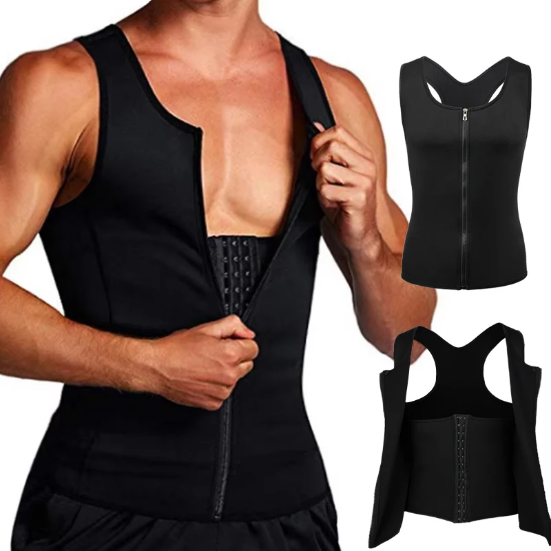 Débardeur amincissant pour hommes, gilet de Compression confortable avec fermeture éclair, solide soutien du dos, maillot de corps, hauts de Compression - Image 1