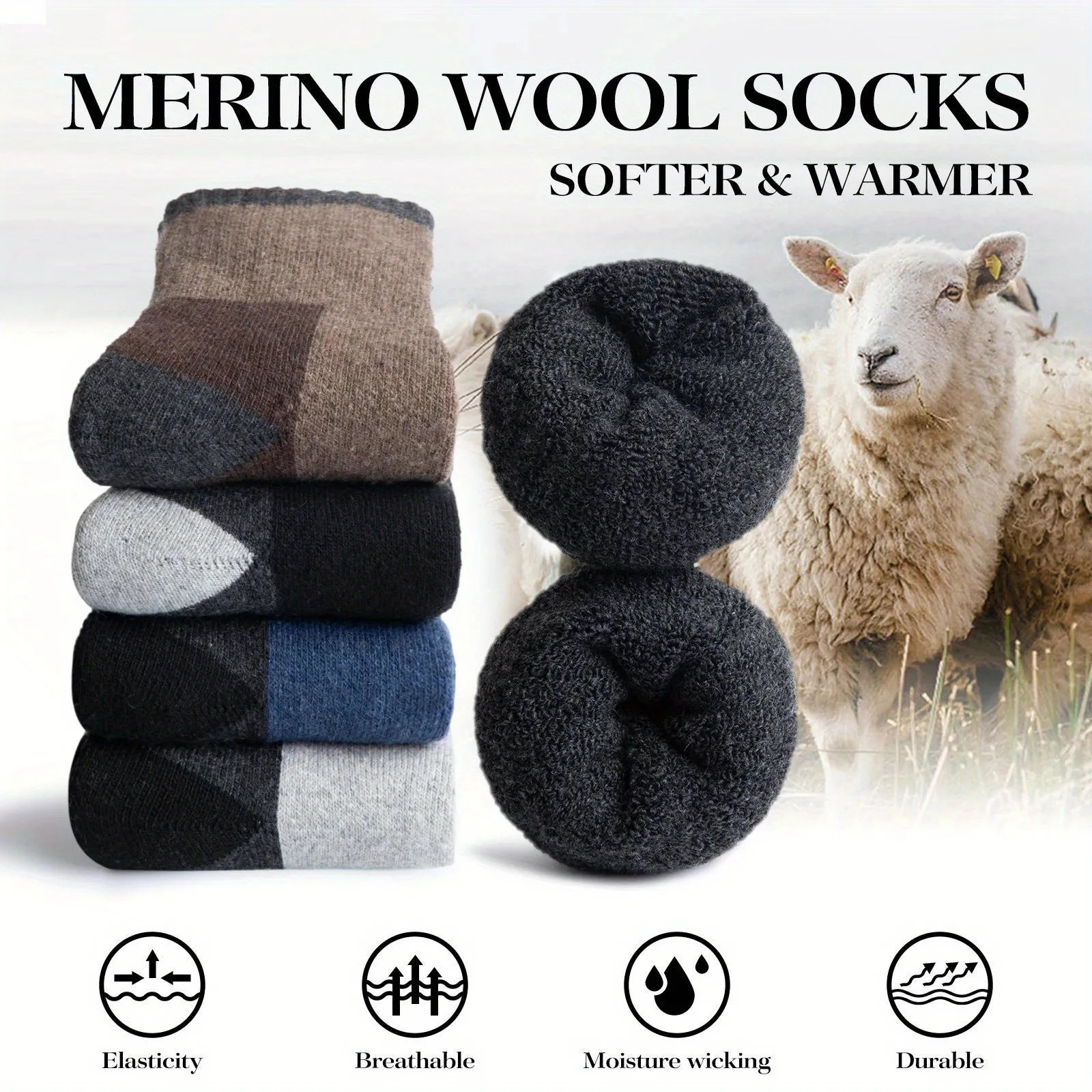 Chaussettes d'hiver en laine mérinos pour hommes et femmes, épaisses, chaudes, évacuant l'humidité, de randonnée, thermiques, respirantes, durables, pour cyclisme en plein air - pas cher - livraison - Miniature 2