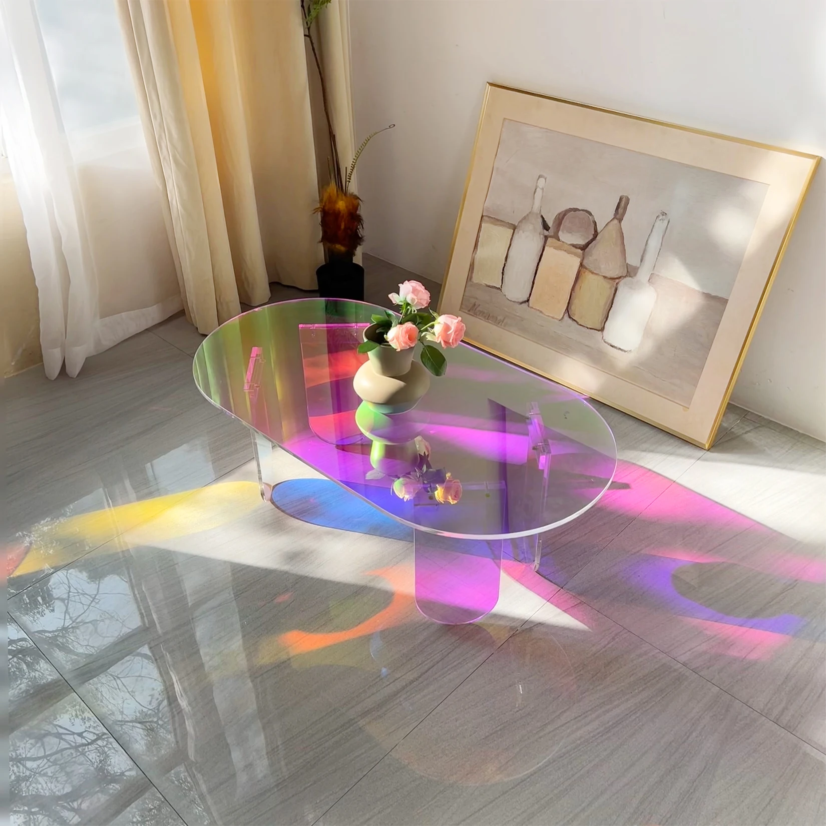Table basse en acrylique, table d'appoint en acrylique irisé, table d'appoint en acrylique coloré 37,4 po (L) x 19,7 po (L) x 14,2 po (H) - Miniature 6