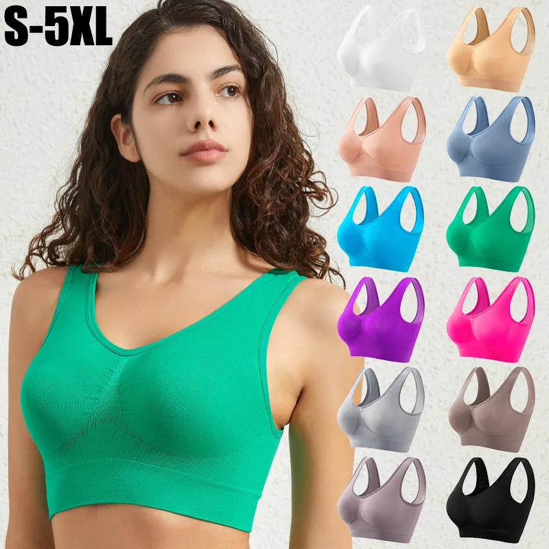 Soutien - gorge de sport Push - Up sans couture pour femmes, haut court sans fil, couleur unie, Lingerie Sexy, sans coussinets, brassière respirante, S - 5XL - Image 1