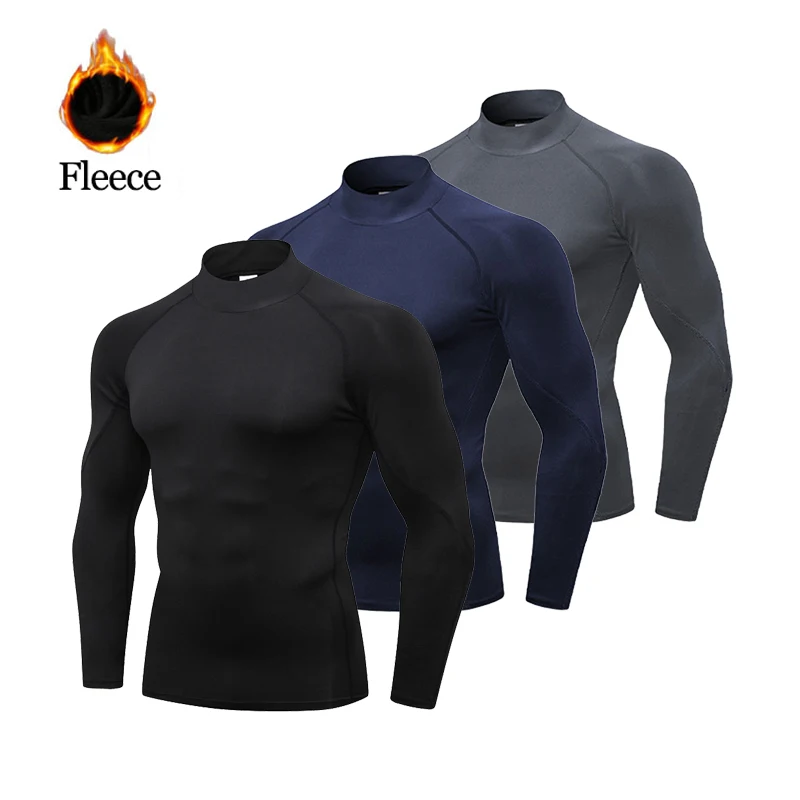 Sous - vêtements thermiques hauts hommes vêtements d'hiver chemise thermique automne hommes collants d'hiver col haut mince coupe ajustée T - shirt à manches longues - Image 1