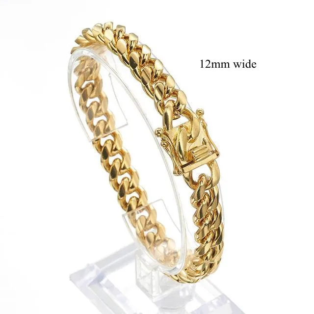 Bracelet en acier inoxydable couleur or/or Rose, chaîne à maillons cubains, bijoux 7 - 11 pouces pour hommes et femmes, 8/10/12/14/16/18mm - Miniature 13