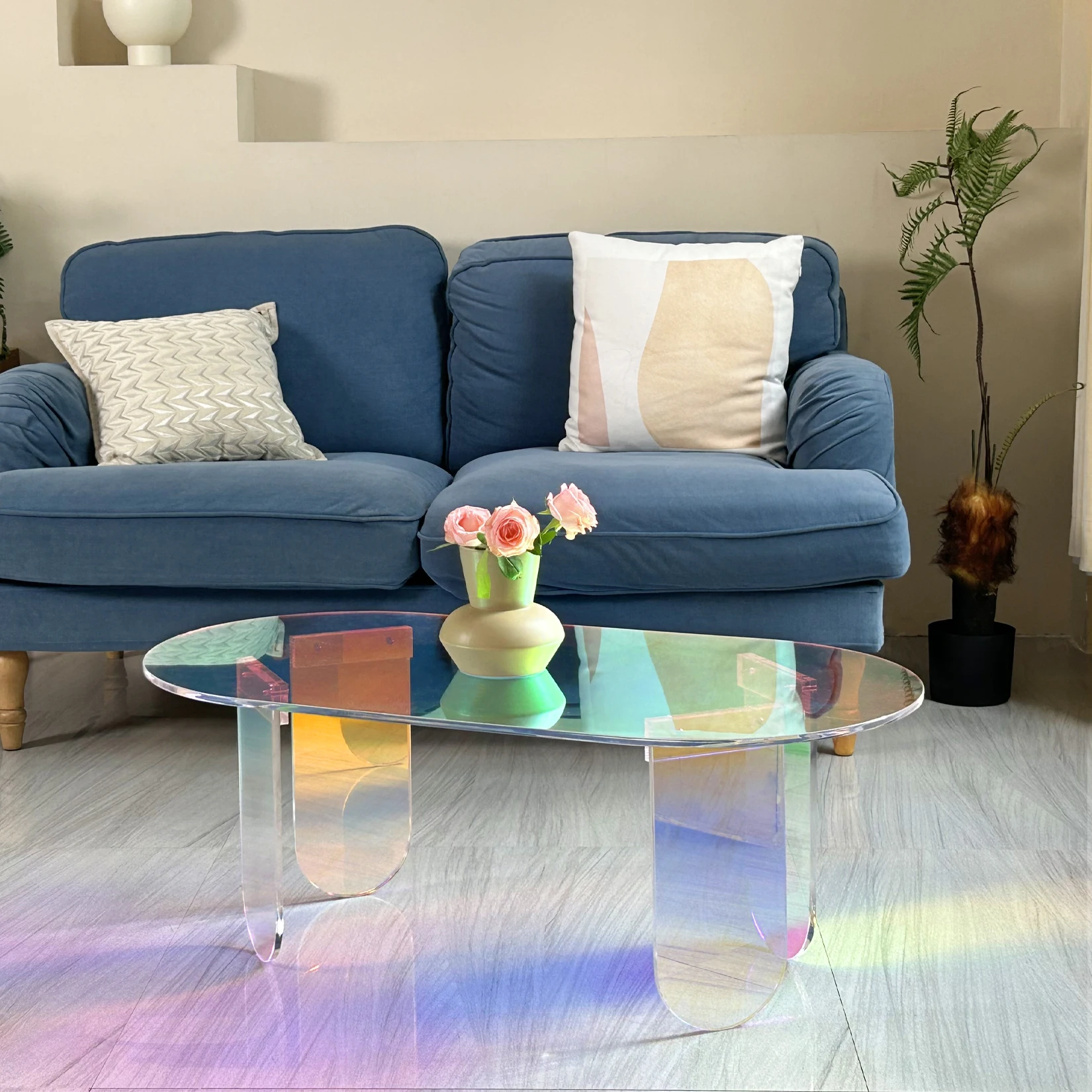 Table basse en acrylique, table d'appoint en acrylique irisé, table d'appoint en acrylique coloré 37,4 po (L) x 19,7 po (L) x 14,2 po (H) - Miniature 3