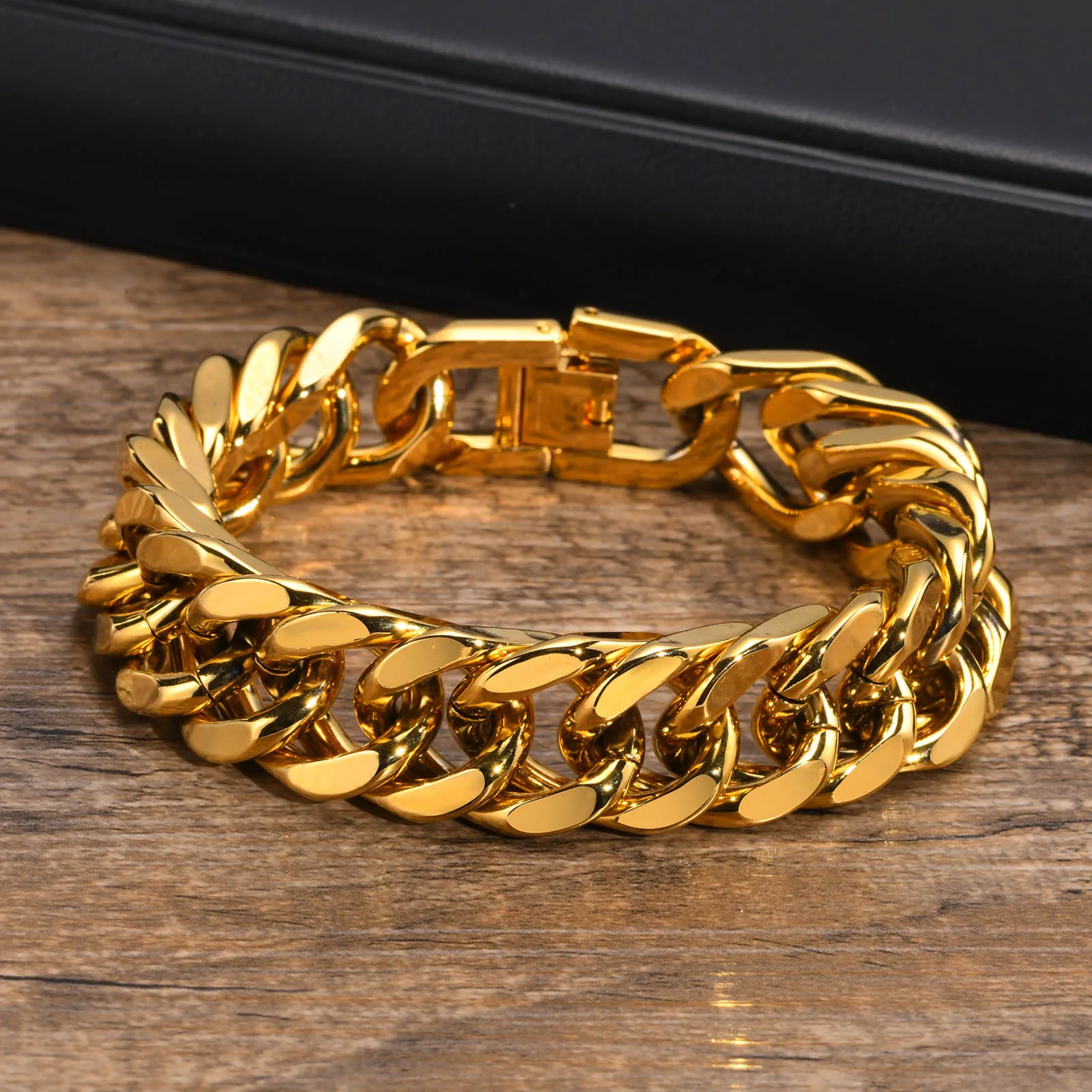 Bracelet à chaîne cubaine épaisse pour homme, acier inoxydable, or, argent, noir, couleur rétro, Miami, lien gourmette, cadeau, largeur 8/10/12/15MM - Miniature 10