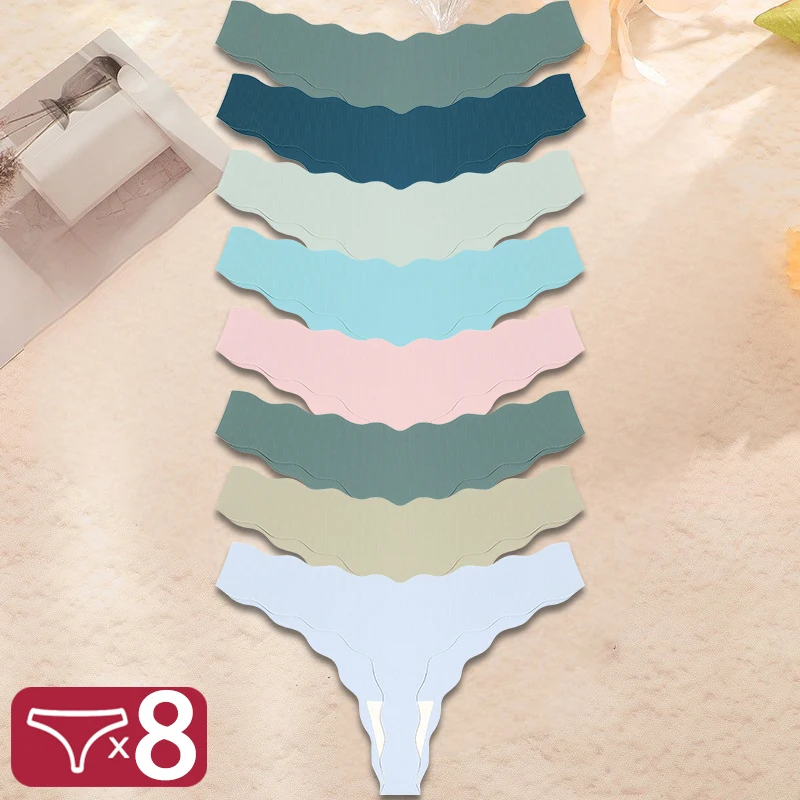 8 pièces Lingerie Sexy femmes culottes sans couture glace soie string femme sous - vêtements pour femmes élasticité tongs Secret G - String - Miniature 11