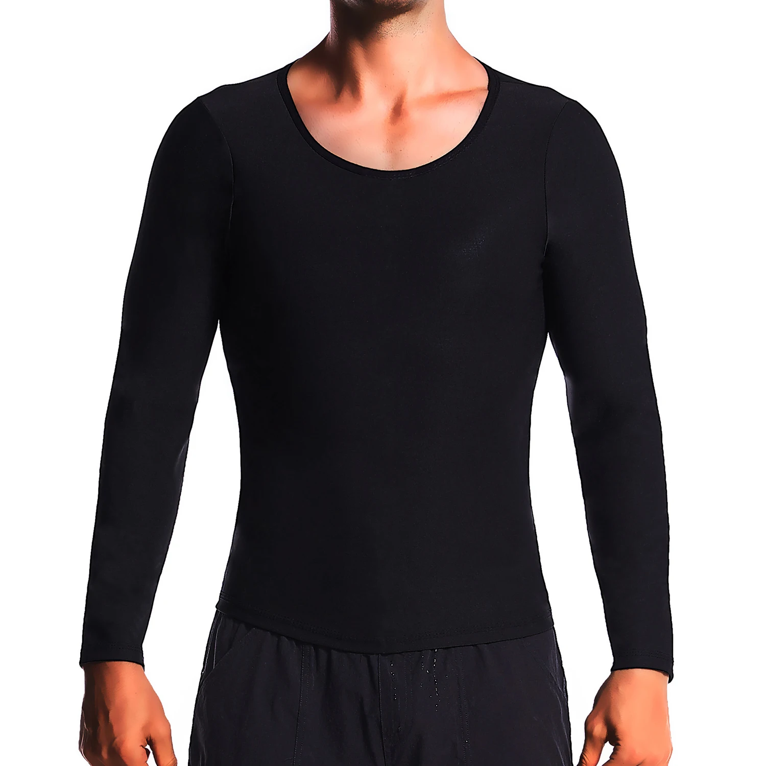 1pc chemise de Sauna pour hommes à manches longues sueur corps Shaper haut T - Shirt corps Shaper chemises pour l'entraînement sport exercice - Miniature 5