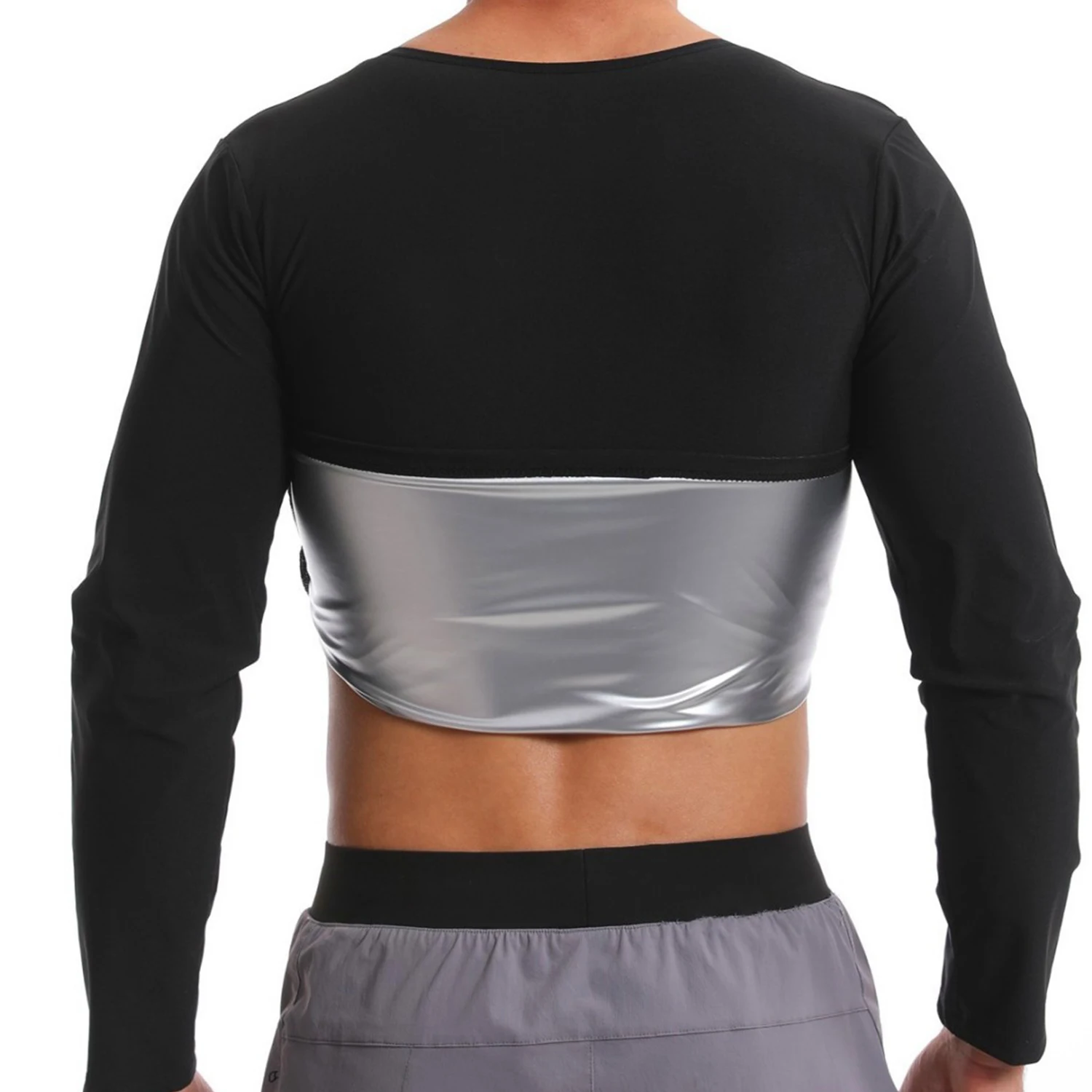 1pc chemise de Sauna pour hommes à manches longues sueur corps Shaper haut T - Shirt corps Shaper chemises pour l'entraînement sport exercice - Miniature 3