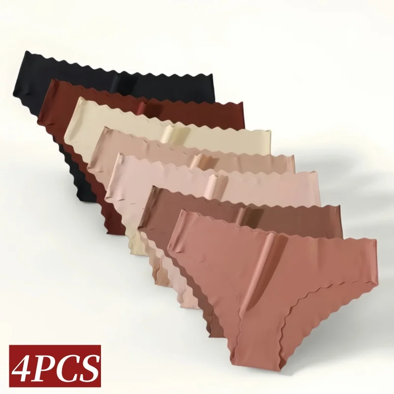 4 pièces/ensemble culottes classiques femmes taille basse slips femme sous - vêtements couleur unie culotte en soie glacée Lingerie Sexy XS - XL - Image 1