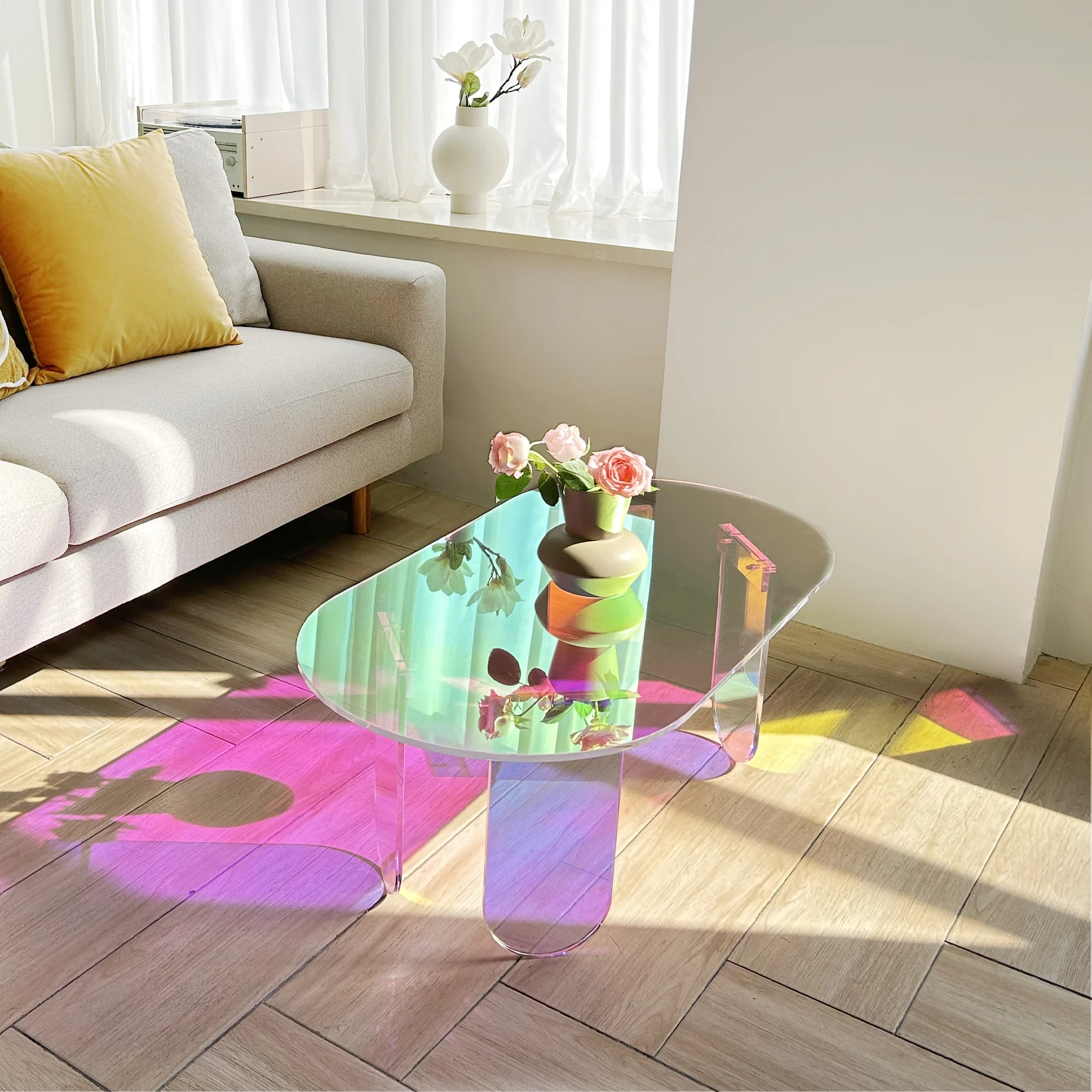 Table basse en acrylique, table d'appoint en acrylique irisé, table d'appoint en acrylique coloré 37,4 po (L) x 19,7 po (L) x 14,2 po (H) - Miniature 2
