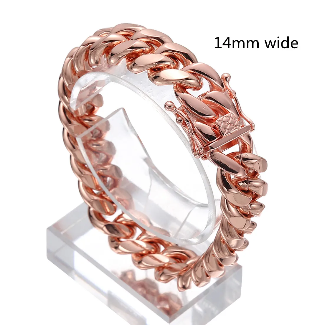 Bracelet en acier inoxydable couleur or/or Rose, chaîne à maillons cubains, bijoux 7 - 11 pouces pour hommes et femmes, 8/10/12/14/16/18mm - Miniature 7