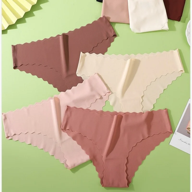 4 pièces/ensemble culottes classiques femmes taille basse slips femme sous - vêtements couleur unie culotte en soie glacée Lingerie Sexy XS - XL - Miniature 4