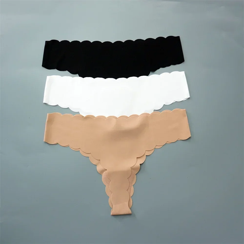 String en soie glacée pour femmes, 3 pièces/paquet, Super léger, sans couture, Lingerie Sexy, sous - vêtements, séchage rapide, culotte string, Tangas - Miniature 18