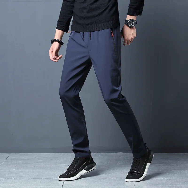 Pantalon décontracté pour hommes, coupe droite, Slim, taille élastique, survêtement coréen classique, bleu, noir, gris, marque masculine, grande taille - Miniature 2