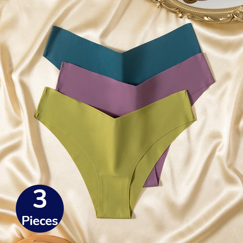 TrowBridge 3 pièces/ensemble culottes pour femmes sous - vêtements sans couture coupe en V Lingerie respirante slips en Satin de soie sous - vêtements de sport confortables - Image 1