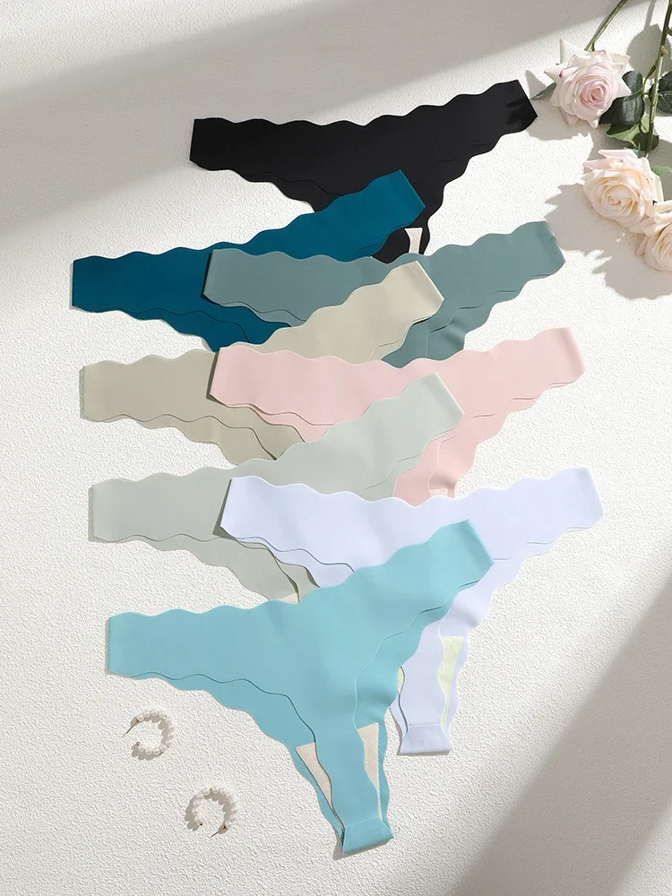 8 pièces Lingerie Sexy femmes culottes sans couture glace soie string femme sous - vêtements pour femmes élasticité tongs Secret G - String - Miniature 4
