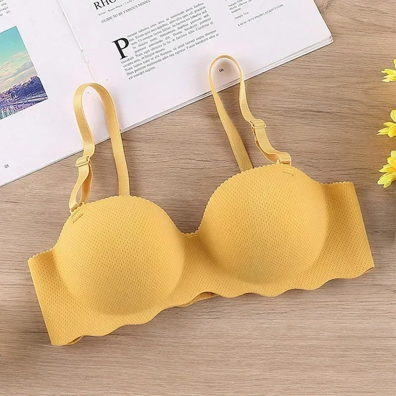 Soutien - gorge Sexy Push Up sous - vêtements sans couture femmes couleur unie sans fil Lingerie Feamle une pièce rassembler bretelles convertibles brassière - Miniature 4
