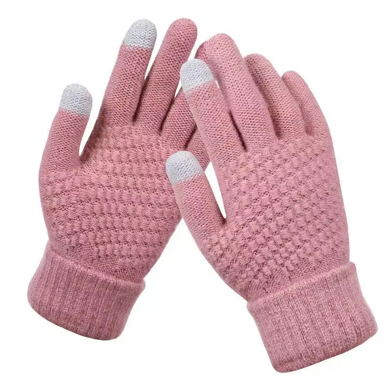 Gants chauds d'hiver pour écran tactile pour femmes et hommes, mitaines en tricot classiques extensibles, en laine, doigt complet, pour cyclisme en plein air, conduite - pas cher - livraison - Miniature 11