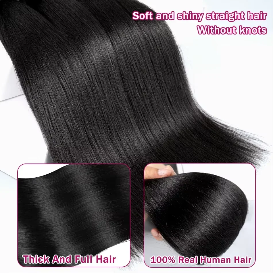 12A os droit 100% vrais cheveux humains paquets 30 40 pouces cheveux bruts 4 5 paquets Extensions de tissage de cheveux brésiliens pour les femmes noires - Miniature 2