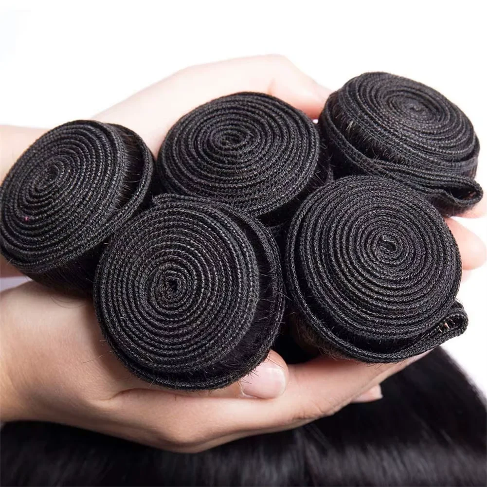 12A os droit 100% vrais cheveux humains paquets 30 40 pouces cheveux bruts 4 5 paquets Extensions de tissage de cheveux brésiliens pour les femmes noires - Miniature 3