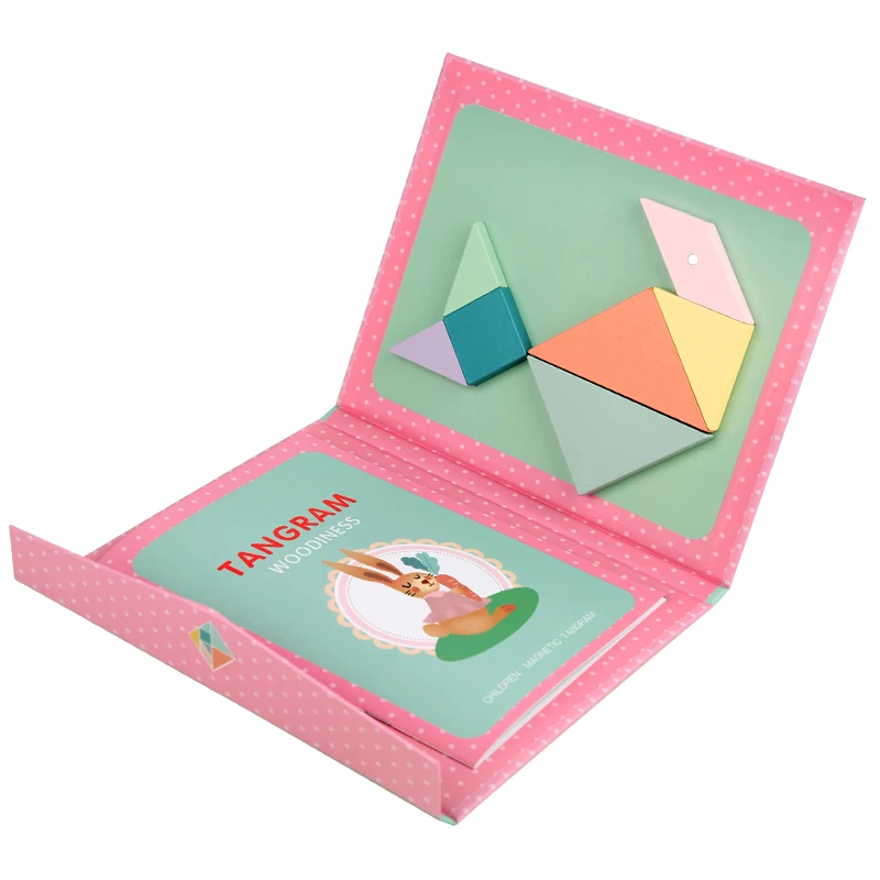 Puzzle en bois Tangram magnétique, livre, jouets éducatifs pour enfants, bébé enfant, Portable, apprentissage de l'intelligence Montessori - Miniature 9