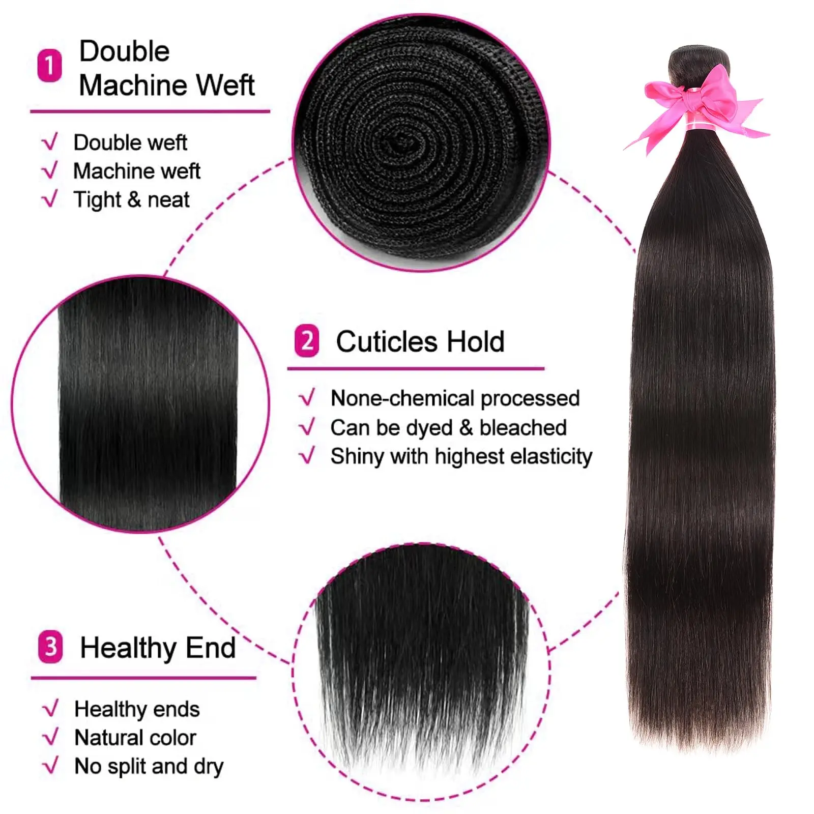 Paquets droits cheveux humains 12A cheveux humains 4 paquets cheveux raides 20 22 24 26 pouces brésilien vierge affaire Extensions de cheveux humains - Miniature 2