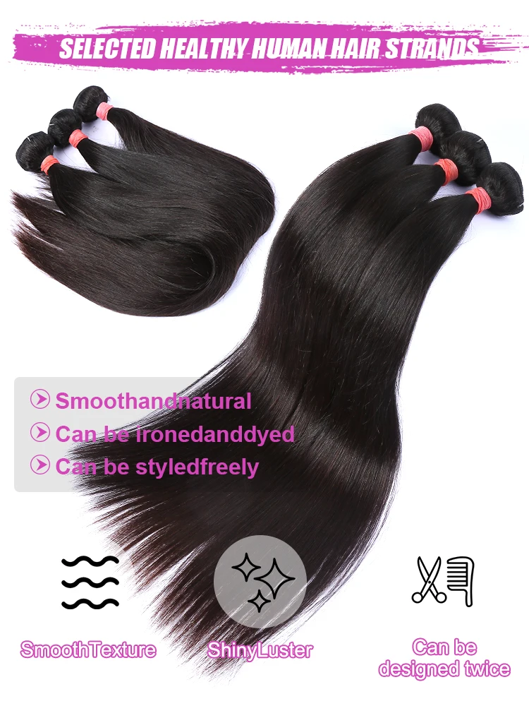 Mossily brésilien os droit cheveux humains 3 4 paquets cru vierge Remy Extensions de cheveux couleur naturelle 30 32 pouces cheveux pour les femmes - Miniature 4