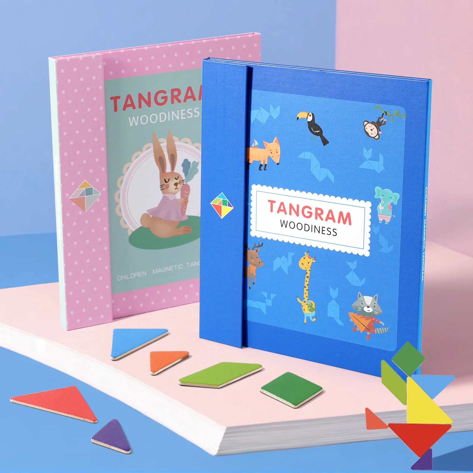 Puzzle en bois Tangram magnétique, livre, jouets éducatifs pour enfants, bébé enfant, Portable, apprentissage de l'intelligence Montessori - Miniature 5