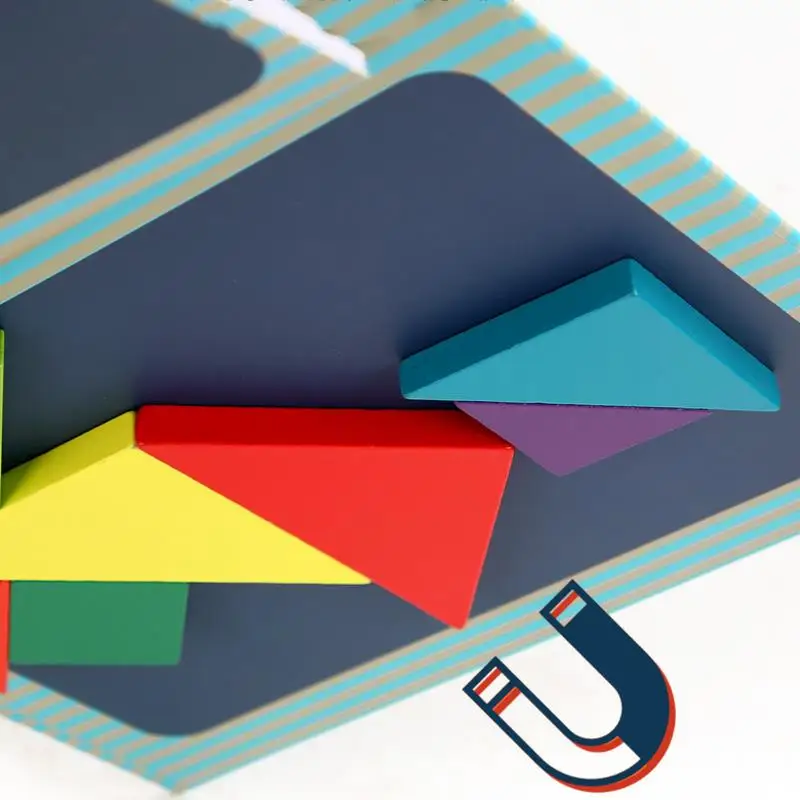 Puzzle en bois Tangram magnétique, livre, jouets éducatifs pour enfants, bébé enfant, Portable, apprentissage de l'intelligence Montessori - Miniature 3