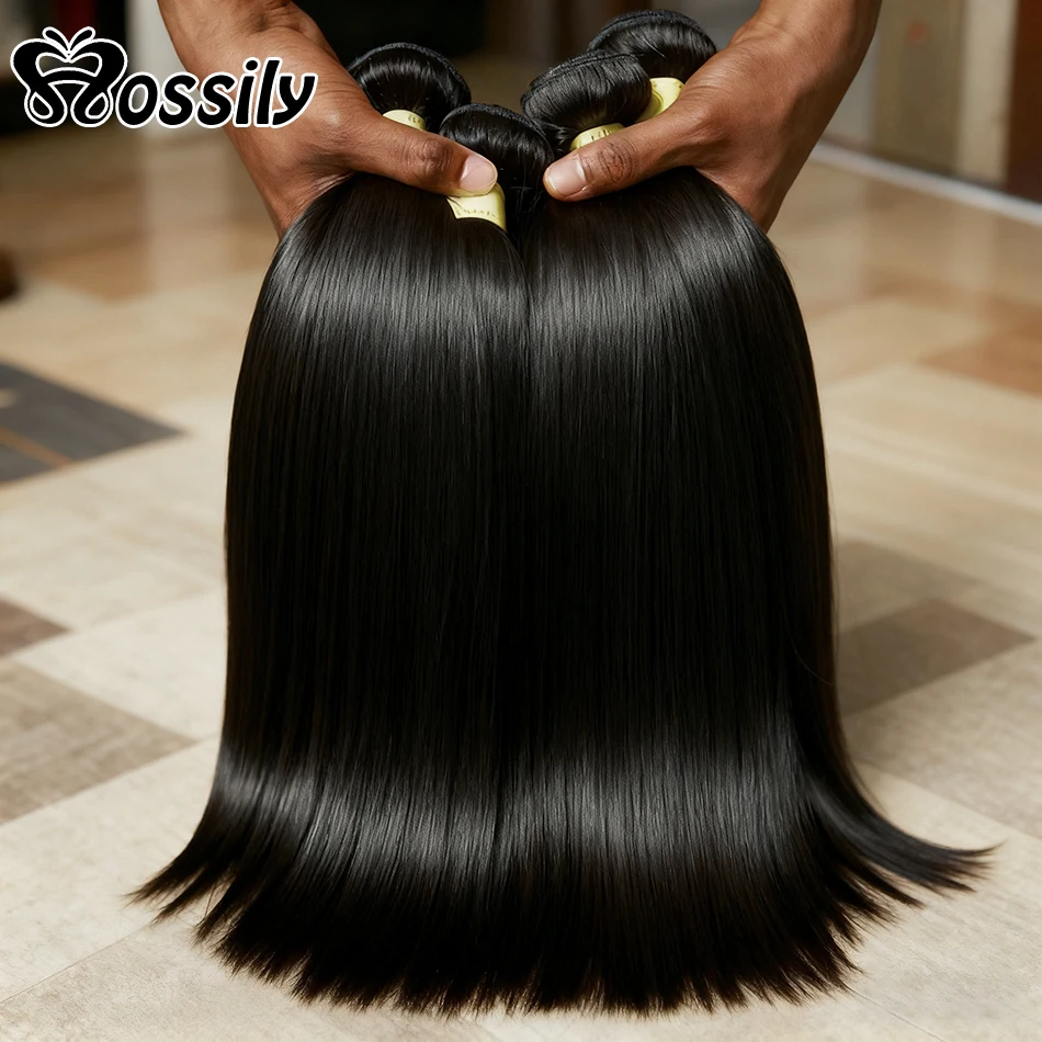 Mossily brésilien os droit cheveux humains 3 4 paquets cru vierge Remy Extensions de cheveux couleur naturelle 30 32 pouces cheveux pour les femmes - Miniature 8