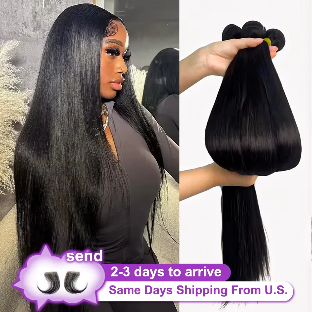 12A os droit 100% vrais cheveux humains paquets 30 40 pouces cheveux bruts 4 5 paquets Extensions de tissage de cheveux brésiliens pour les femmes noires - Miniature 9
