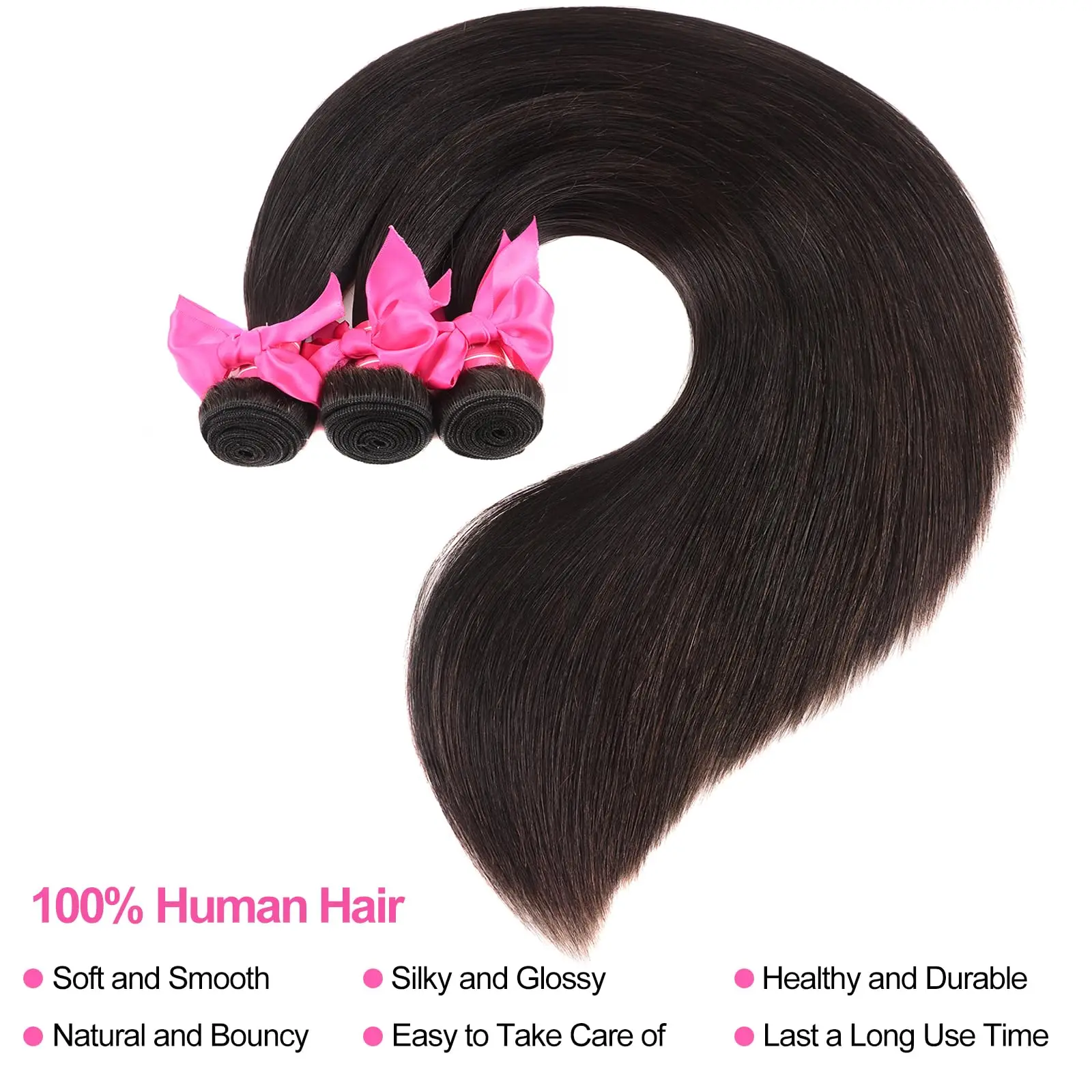 Paquets droits cheveux humains 12A cheveux humains 4 paquets cheveux raides 20 22 24 26 pouces brésilien vierge affaire Extensions de cheveux humains - Miniature 3