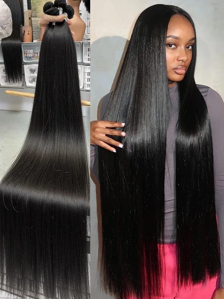 Mossily brésilien os droit cheveux humains 3 4 paquets cru vierge Remy Extensions de cheveux couleur naturelle 30 32 pouces cheveux pour les femmes - Miniature 5