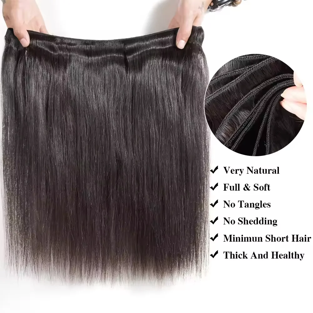 12A os droit 100% vrais cheveux humains paquets 30 40 pouces cheveux bruts 4 5 paquets Extensions de tissage de cheveux brésiliens pour les femmes noires - Miniature 5