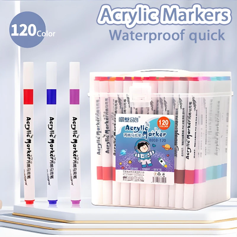 Ensemble de marqueurs à brosse acrylique avec étui Portable, ensemble de marqueurs de peinture acrylique à encre liquide pour l'art et l'artisanat de bricolage - Miniature 19