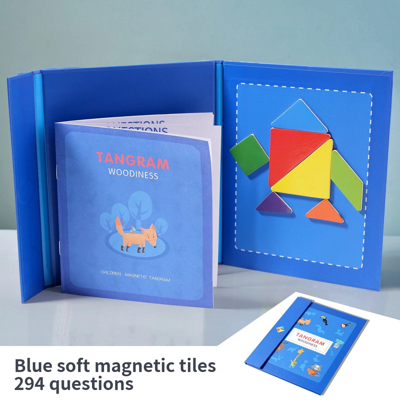 Puzzle en bois Tangram magnétique, livre, jouets éducatifs pour enfants, bébé enfant, Portable, apprentissage de l'intelligence Montessori - Miniature 10