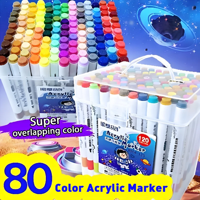 Ensemble de marqueurs à brosse acrylique avec étui Portable, ensemble de marqueurs de peinture acrylique à encre liquide pour l'art et l'artisanat de bricolage - Miniature 13