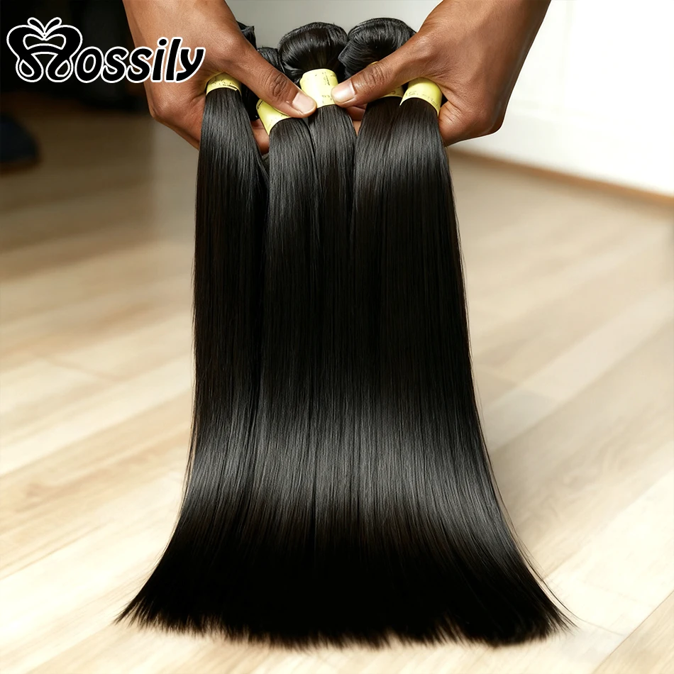 Mossily brésilien os droit cheveux humains 3 4 paquets cru vierge Remy Extensions de cheveux couleur naturelle 30 32 pouces cheveux pour les femmes - Miniature 7