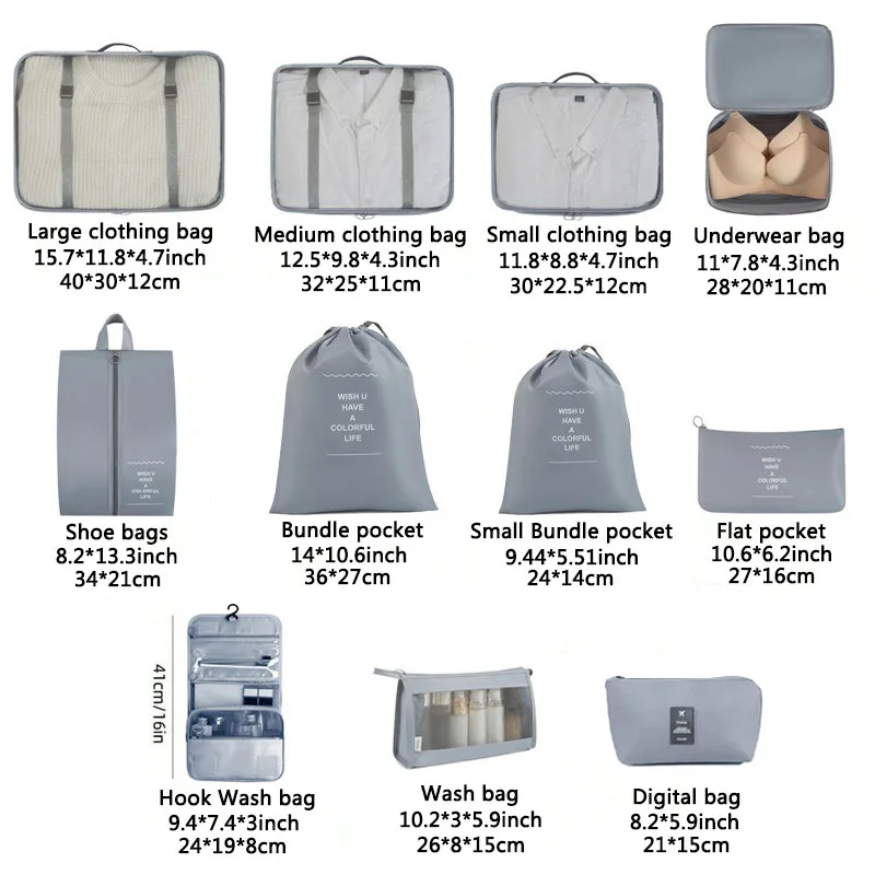 Ensemble de voyage sacs de rangement vêtements articles de toilette numériques chaussures sac de rangement dortoirs d'étudiants vêtements sacs de tri Cubes d'emballage - Miniature 3