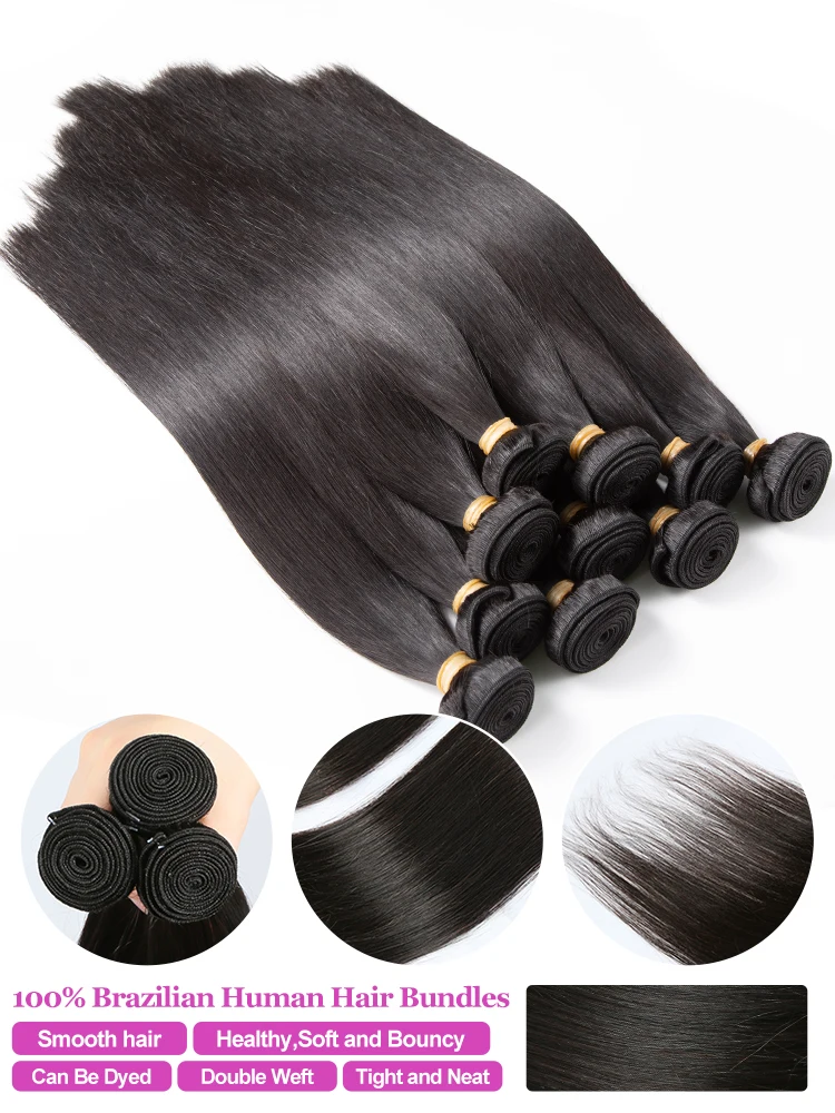 Mossily brésilien os droit cheveux humains 3 4 paquets cru vierge Remy Extensions de cheveux couleur naturelle 30 32 pouces cheveux pour les femmes - Miniature 2