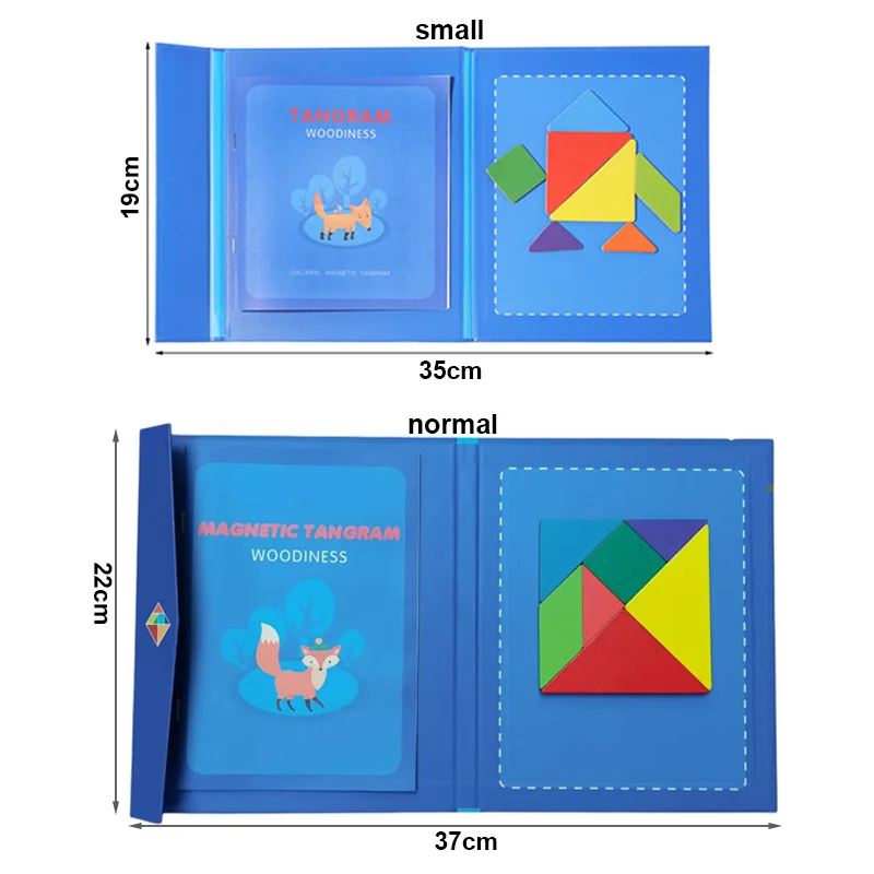 Puzzle en bois Tangram magnétique, livre, jouets éducatifs pour enfants, bébé enfant, Portable, apprentissage de l'intelligence Montessori - Miniature 4
