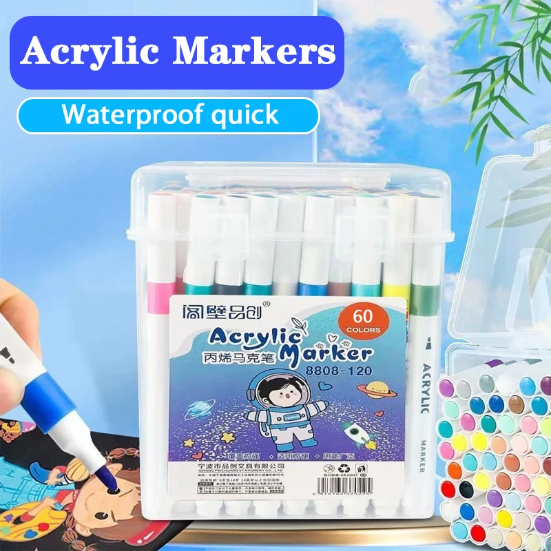 Ensemble de marqueurs à brosse acrylique avec étui Portable, ensemble de marqueurs de peinture acrylique à encre liquide pour l'art et l'artisanat de bricolage - Miniature 7