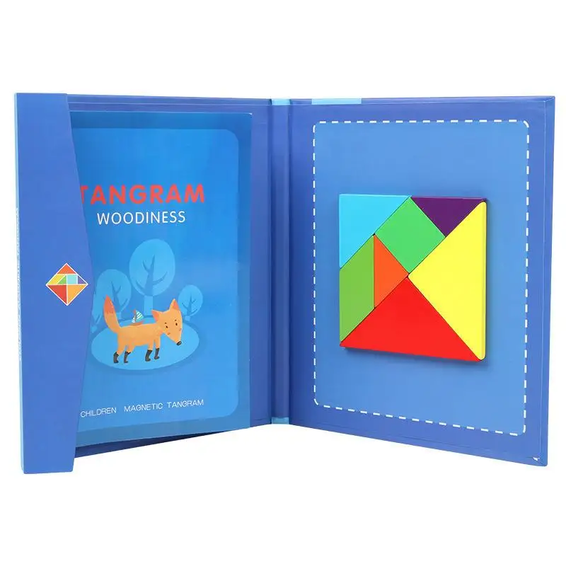 Puzzle en bois Tangram magnétique, livre, jouets éducatifs pour enfants, bébé enfant, Portable, apprentissage de l'intelligence Montessori - Miniature 7