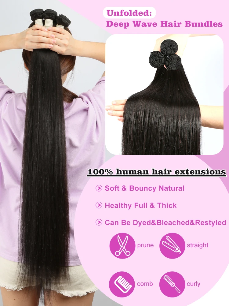 Mossily brésilien os droit cheveux humains 3 4 paquets cru vierge Remy Extensions de cheveux couleur naturelle 30 32 pouces cheveux pour les femmes - Miniature 3